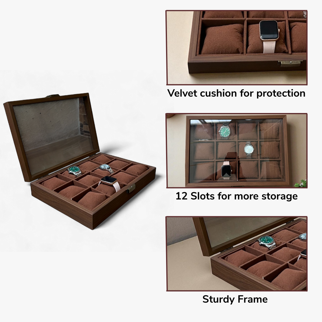 12 Slot Wooden Watch Box