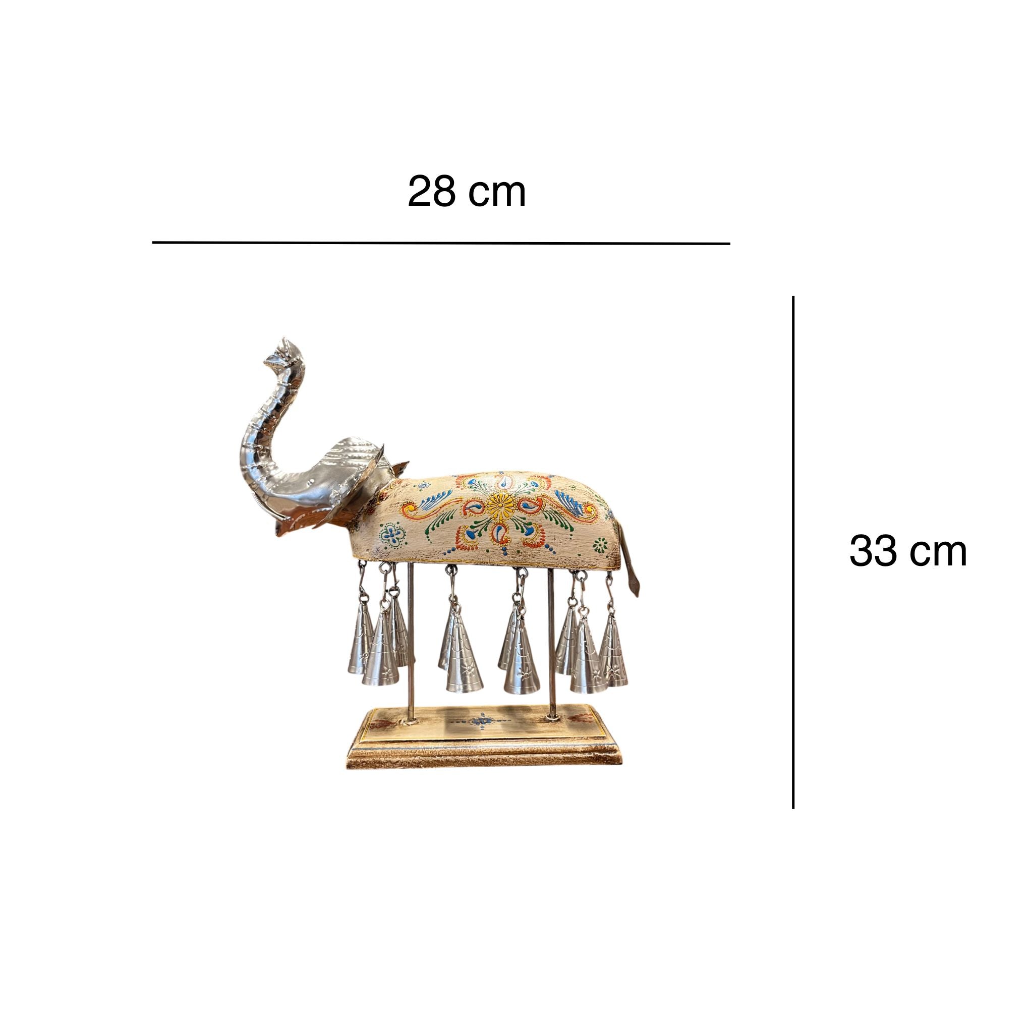 Hand painted Elephant Figurine with Bells - White