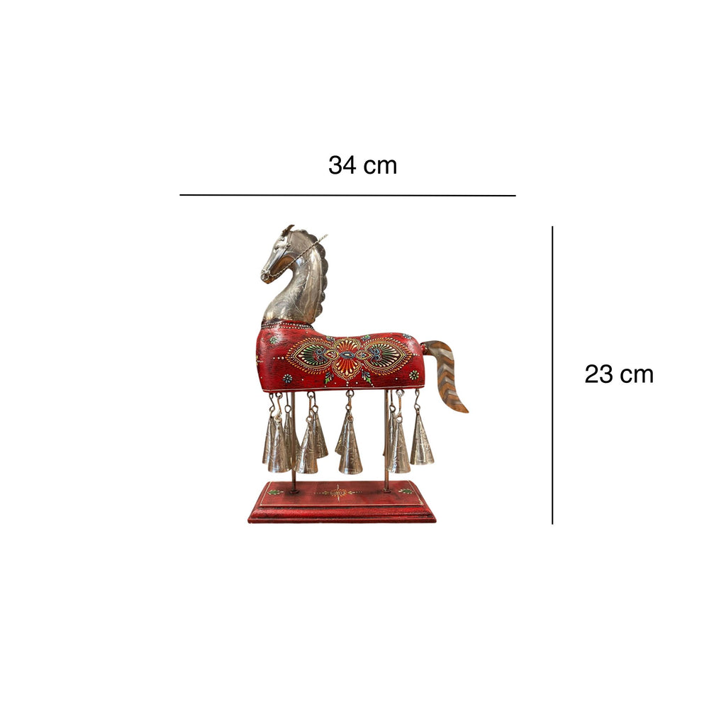 Handcpainted Horse Figurine with Bells - Red