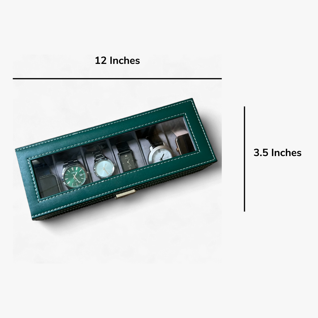 6 Slot Leather Watch Box - Green