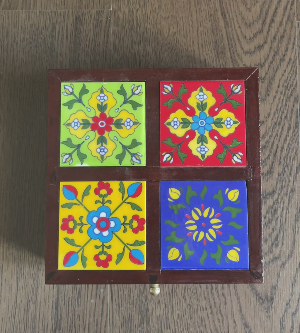 Hand Crafted Wooden Storage Box - 4 Tile