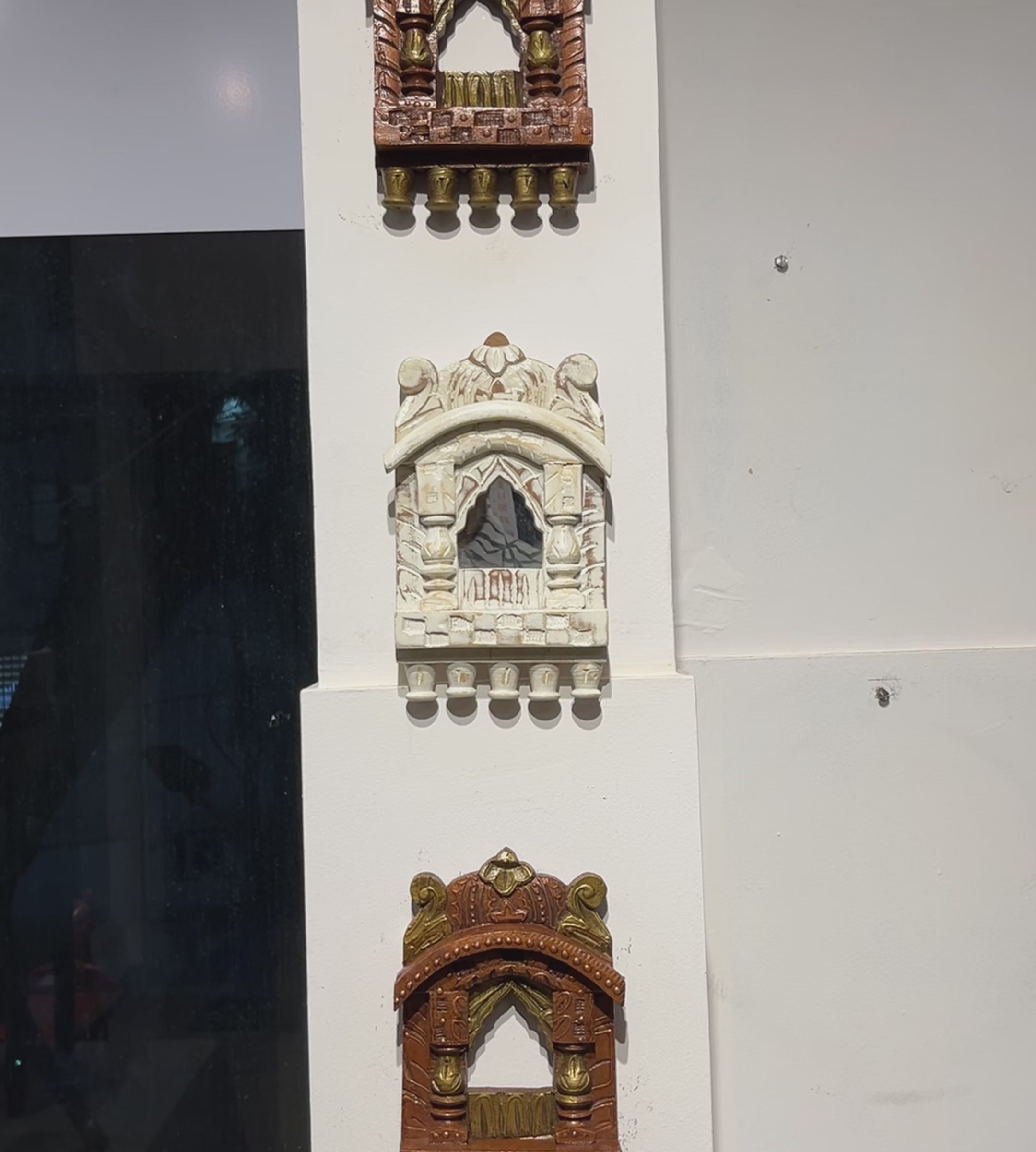 White Wooden Jharokha Wall Mirrors Set