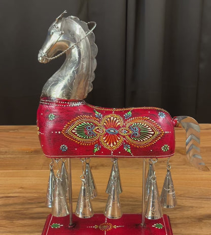 Handcpainted Horse Figurine with Bells - Red