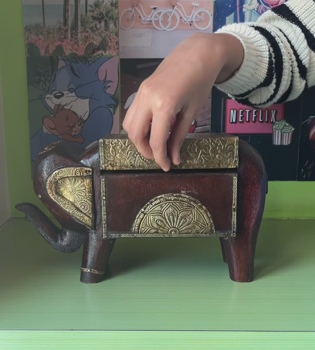 Handcrafted Wooden Elephant Storage Box