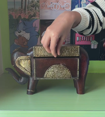 Handcrafted Wooden Elephant Storage Box