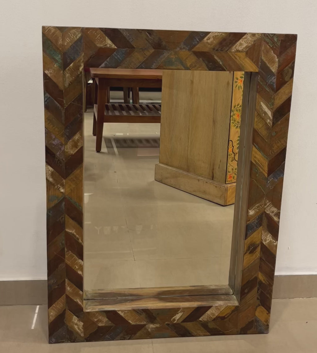 Distressed Wooden Patterned Mirror