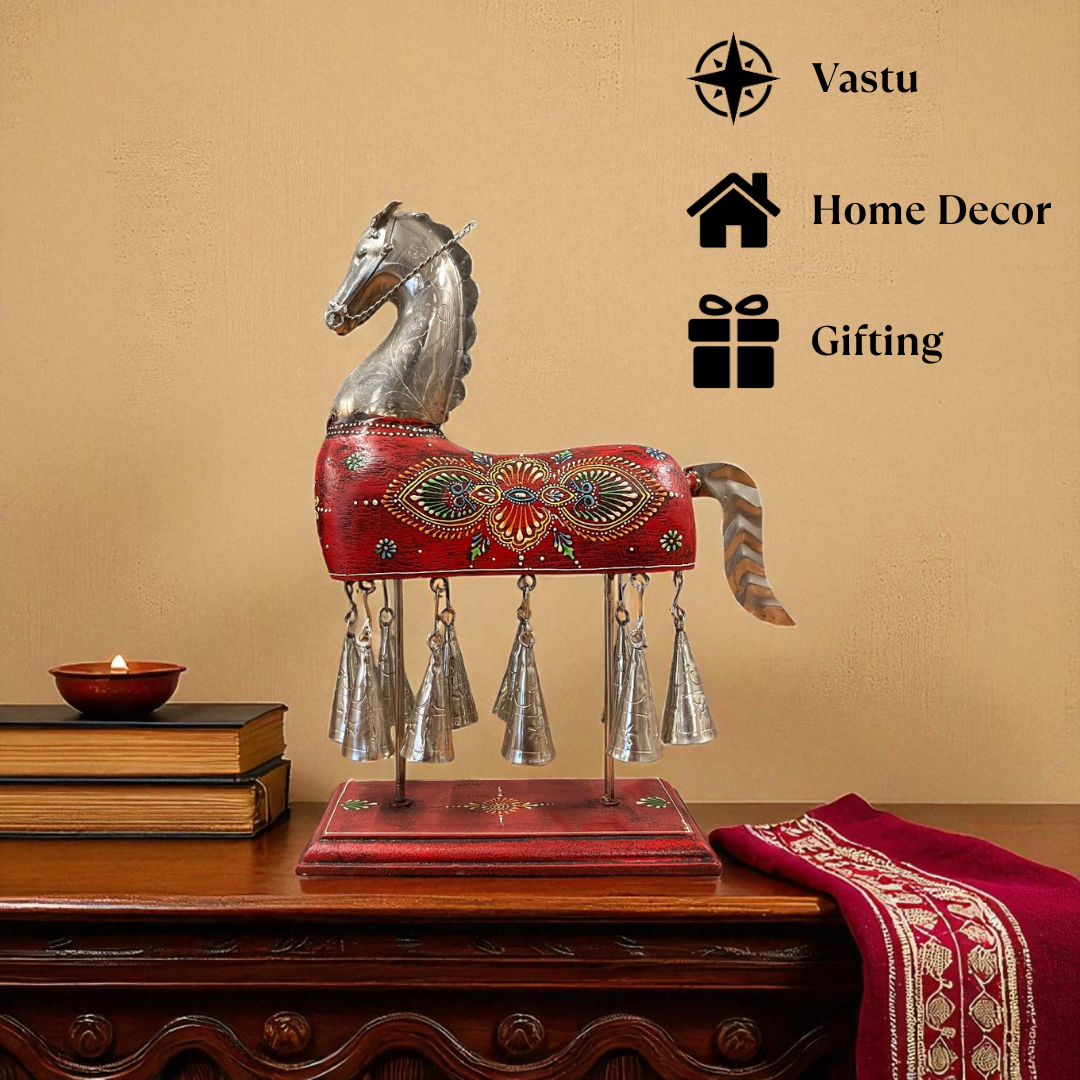 Handcpainted Horse Figurine with Bells - Red