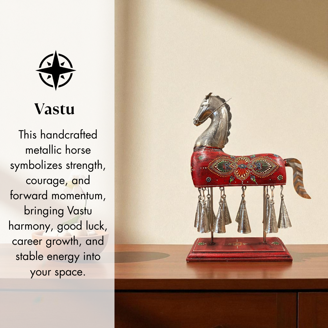Handcpainted Horse Figurine with Bells - Red