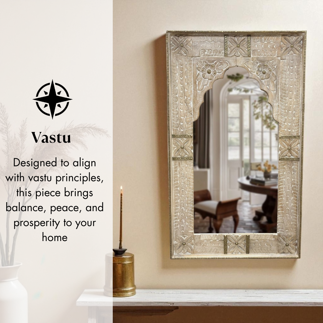Distressed White Jharokha Mirror