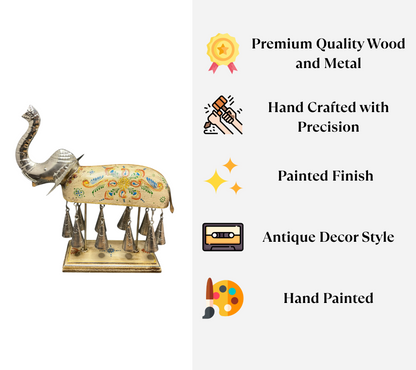 Hand painted Elephant Figurine with Bells - White